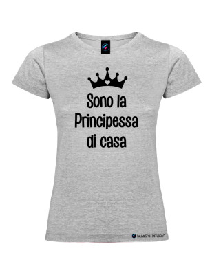 T-shirt bambina donna personalizzata principessa di casa colore grigio