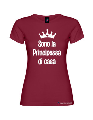 T-shirt bambina donna personalizzata principessa di casa colore bordeaux
