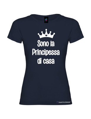 T-shirt bambina donna personalizzata principessa di casa colore blu navy