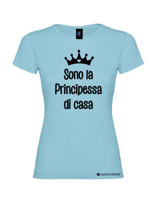 T-shirt bambina donna personalizzata principessa di casa colore azzurro