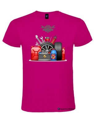 T-shirt personalizzata uomo meccanico Service Repair colore rosa fucsia