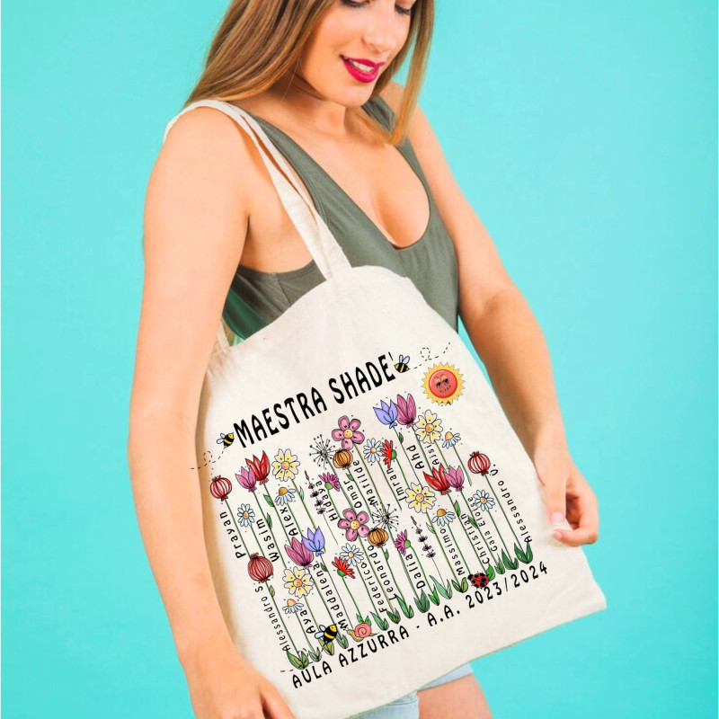 Borsa shopper personalizzata per maestre Flower scuola