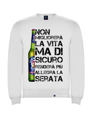 Felpa Girocollo Personalizzata birra allegra la serata colore bianco