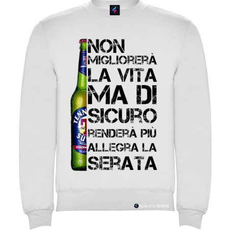 Felpa Girocollo Personalizzata birra allegra la serata colore bianco