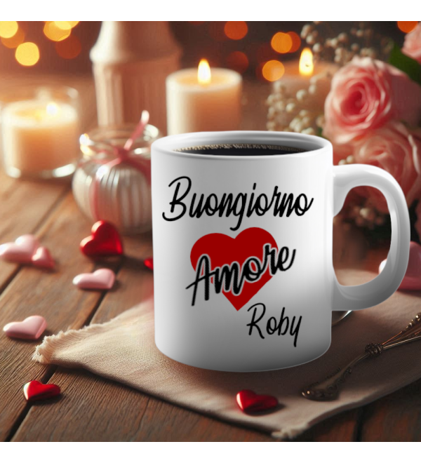 Tazzina da caffè "Buongiorno Amore" personalizzata con nome – Idea regalo romantica per San Valentino