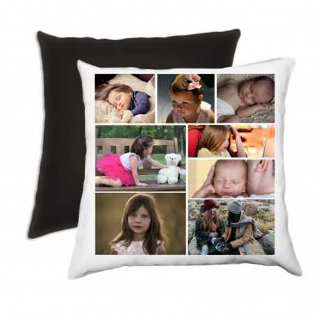 CUSCINO COLLAGE 8 FOTO PERSONALIZZATO BICOLORE COMPLETO