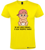 T-Shirt personalizzata Bambino Birichino "Se mi vedi fermo… è già troppo tardi" colore giallo