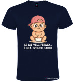 T-Shirt personalizzata Bambino Birichino "Se mi vedi fermo… è già troppo tardi" colore blu navy