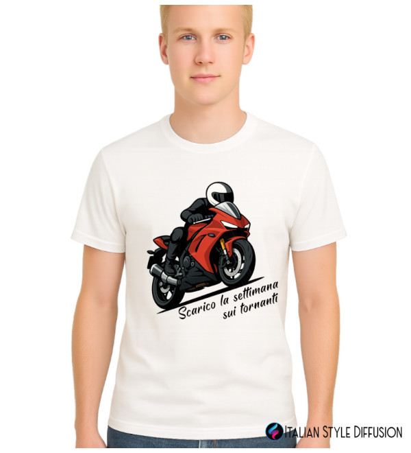 Maglietta Moto “Scarico la Settimana sui Tornanti” per Veri Centauri