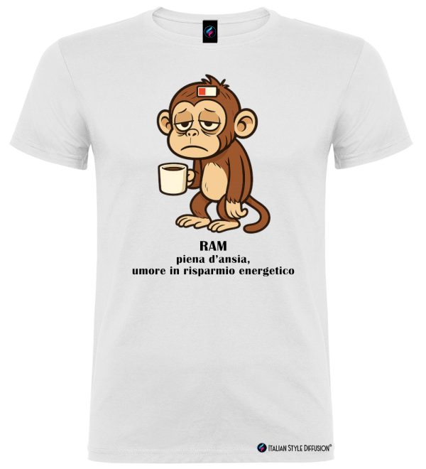 Maglietta Divertente RAM Ansia e Risparmio Energetico Uomo colore bianco