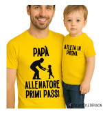 Set Magliette personalizzate bimbo bimba Papà primi passi “atleta in prova” colore giallo