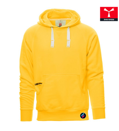 Felpa Uomo Payper ATLANTA+ con cappuccio manica raglan tasche a marsupio polsini in costina personalizzabile giallo