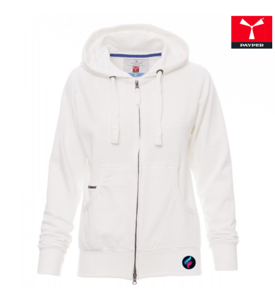 Felpa Donna Payper HAWAII+ LADY – Zip Intera, Cappuccio, Personalizzabile bianco