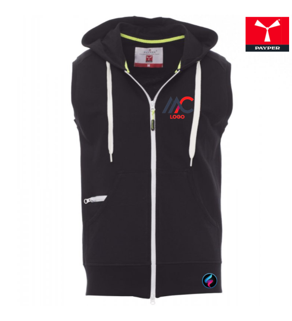 Felpa Senza Maniche Uomo Payper BOXER+ – Zip Intera, Cappuccio e Personalizzazione nero