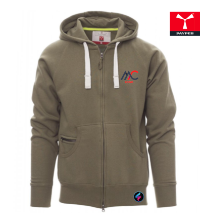 Felpa Uomo Payper DALLAS+ 14 colori – Zip Intera, Cappuccio e Stampa Personalizzabile verde armi