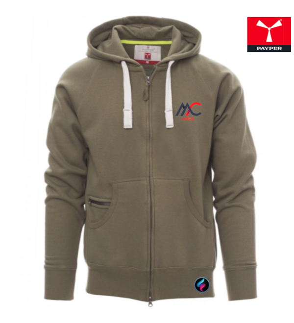 Felpa Uomo Payper DALLAS+ 14 colori – Zip Intera, Cappuccio e Stampa Personalizzabile verde armi