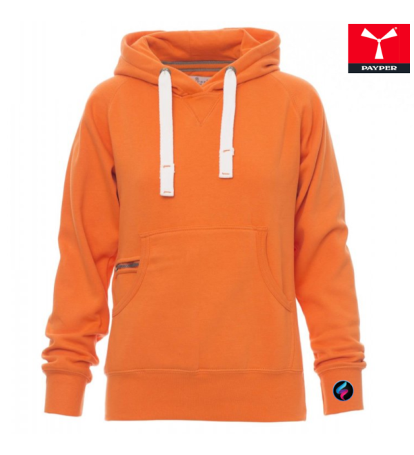Felpa Donna Payper ATLANTA+ LADY – Cappuccio, Manica Raglan e Personalizzazione hot coral