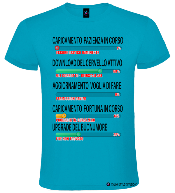 Maglietta personalizzata Caricamento Pazienza in Corso – Umoristica Tecnologica colore turchese