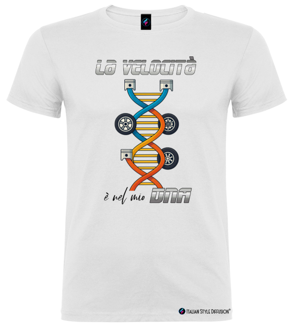 Maglietta La Velocità è nel Mio DNA – Passione Motori e Racing by Italian Style Diffusion® colore bianco