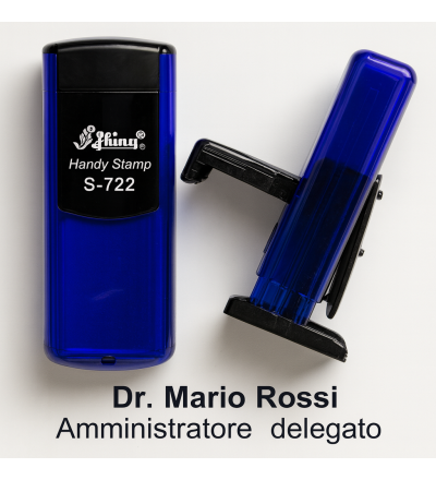 Timbro Tascabile Shiny Handy Stamp S-722 Blu Trasparente 38x14 mm – Timbro Autoinchiostrante Professionale e Compatt