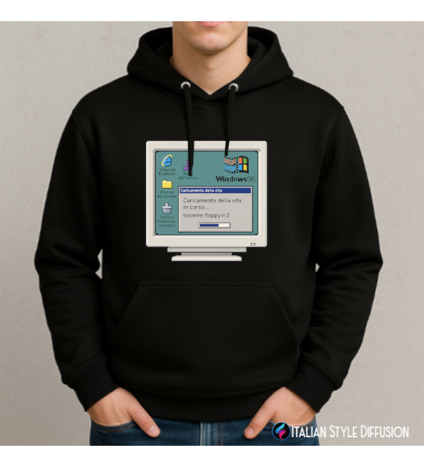 Felpa unisex “Caricamento della vita” Windows 95 – Italian Style Diffusion®