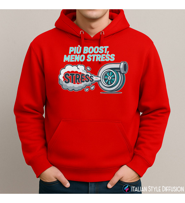 Felpa unisex gialla Piu boost meno stress colore rosso