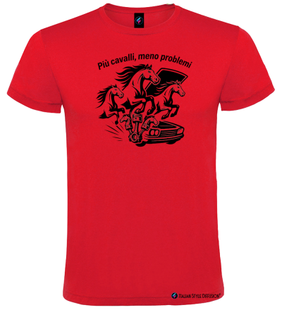 Maglietta Più cavalli meno problemi – Auto e motori – Italian Style Diffusion® colore rosso