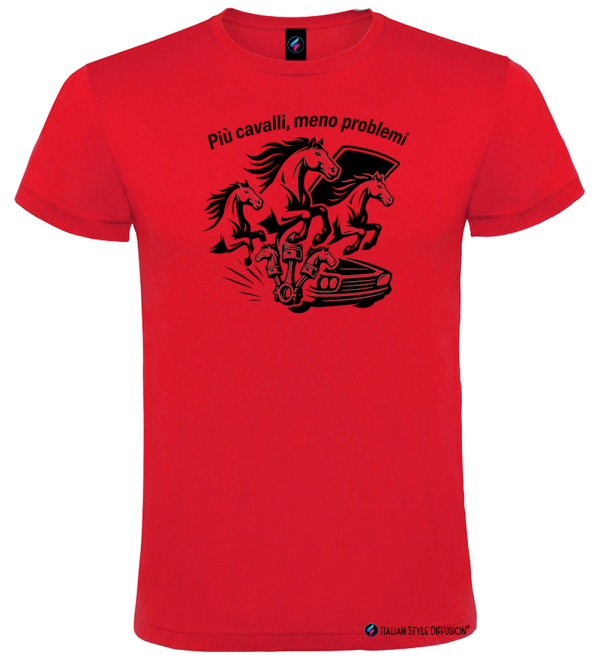 Maglietta Più cavalli meno problemi – Auto e motori – Italian Style Diffusion® colore rosso