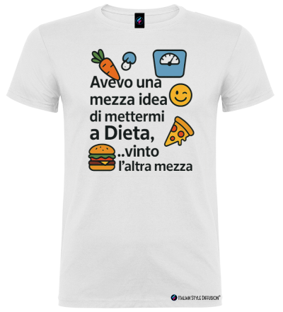 Maglietta Avevo una mezza idea di mettermi a dieta vinto l’altra mezza – Maglietta divertente – Italian Style Diffusion® bianco