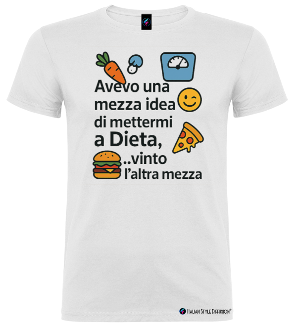 Maglietta Avevo una mezza idea di mettermi a dieta vinto l’altra mezza – Maglietta divertente – Italian Style Diffusion® bianco