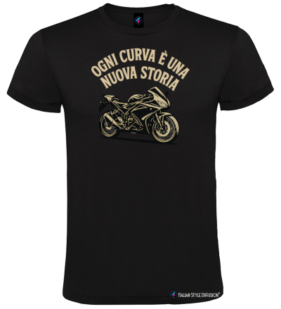 Maglietta Ogni curva è una nuova storia – Moto – Italian Style Diffusion® nero