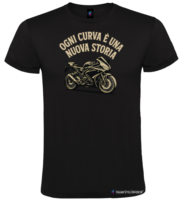 Maglietta Ogni curva è una nuova storia – Moto – Italian Style Diffusion® nero