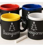 tazza nera effetto lavagna con scritta personalizzata e interno rosso, blu, giallo o bianco