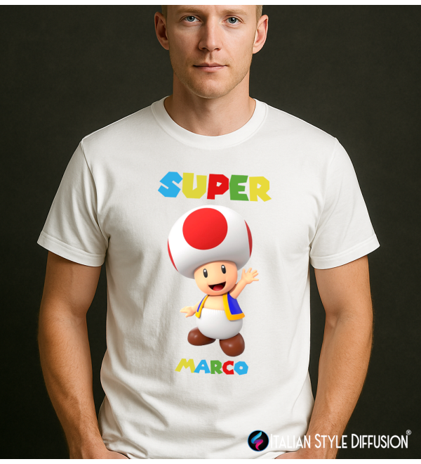 Maglietta Funghetto Personalizzata con Nome – Unisex & Bambino – Italian Style Diffusion® bianco