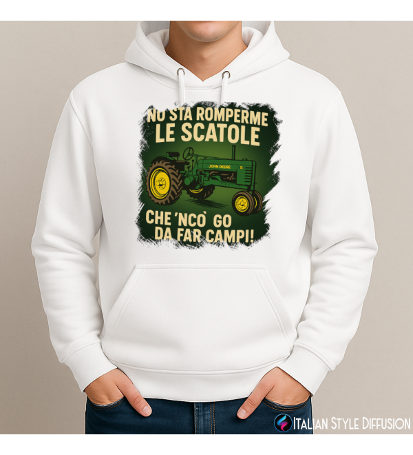 Felpa Uomo Trattore Veneta “No sta romperme le scatole che ’ncò go da far campi!” – Italian Style Diffusion® bianco