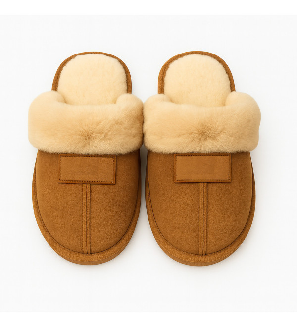 Ciabatte invernali con pelliccia – pantofole pelose da donna calde e morbide marrone cammello