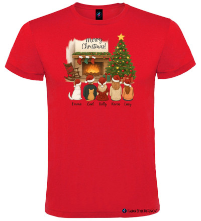 T-Shirt Natalizia Famiglia Personalizzata con Nomi colore rosso