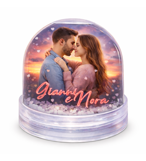 Globo di neve personalizzato con foto e nomi, decorazione romantica artigianale