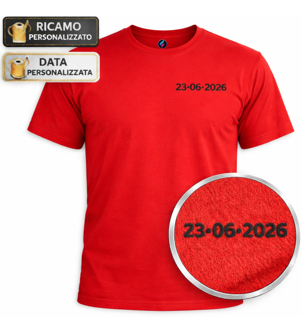 T-shirt Uomo Ricamata con Data Personalizzata | 26 Colori | XS-4XL