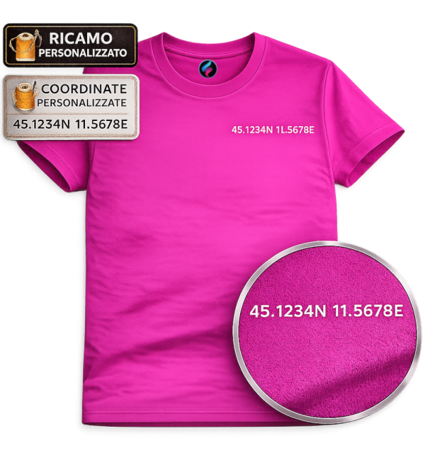 T-shirt Donna Ricamata con Coordinate Personalizzate | 20 Colori | XS-3XL