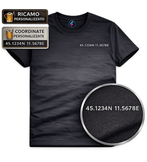 T-shirt Uomo Ricamata con Coordinate Personalizzate | 26 Colori | XS-4XL