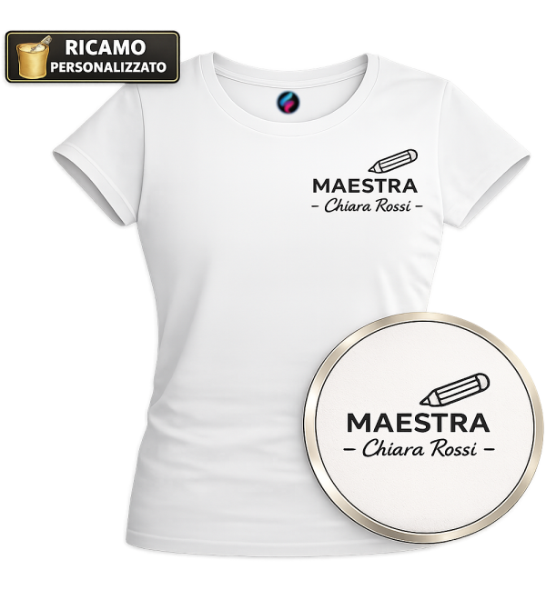 T-shirt Maestra Ricamata Personalizzata con Nome | Idea Regalo Insegnante | 20 Colori | XS-3XL