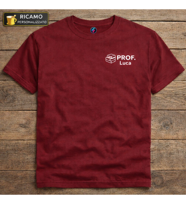 T-shirt Prof Ricamata Personalizzata con Nome | Lato Cuore | Idea Regalo Professore | 26 Colori | XS-4XL