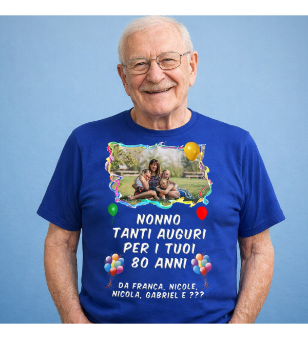 T-shirt Nonno Tanti Auguri personalizzabile con nomi compleanno