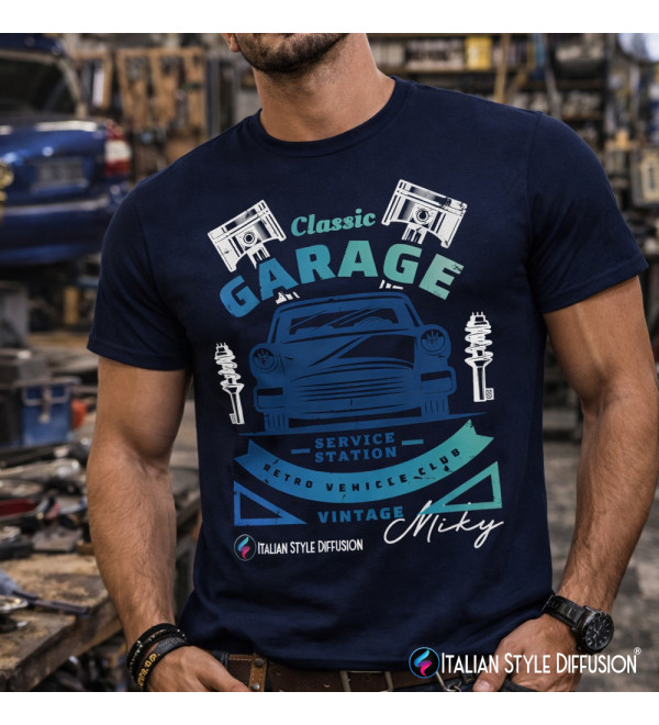 T-shirt Personalizzata Classic Garage Vintage | Maglietta Auto Retrò con Nome Personalizzabile