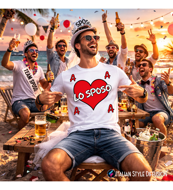 Maglietta “Lo Sposo” con Cuore Rosso – T-shirt Addio al Celibato Personalizzabile con Iniziali