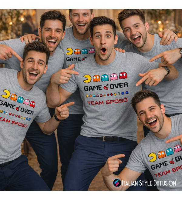 Maglietta “Game Over” Team Sposo – T-shirt Addio al Celibato Nerd Gamer per Amici dello Sposo