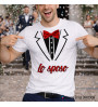 Maglietta “Lo Sposo” con Smoking e Papillon Rosso – T-shirt Addio al Celibato Team Sposo Matrimonio