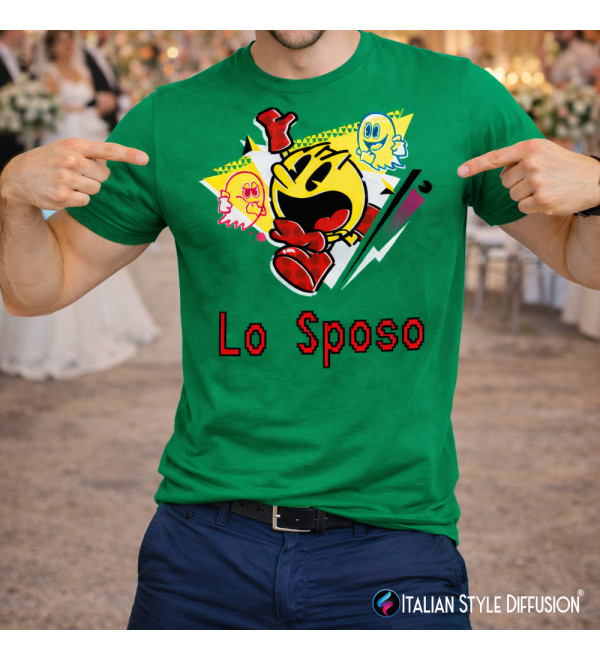 Maglietta “Lo Sposo” Gamer Arcade – T-shirt Addio al Celibato Nerd con Grafica Retro Videogame
