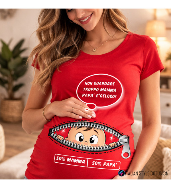 Maglietta Premaman “Papà Geloso” 100% Cotone – 50% Mamma 50% Papà | XS–3XL